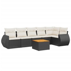 Salon de jardin 7 pcs avec coussins noir résine tressée 513396513396