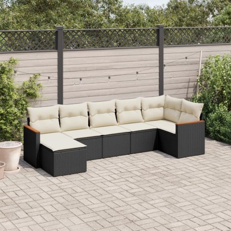 Salon de jardin 7 pcs avec coussins noir résine tressée 513398513398