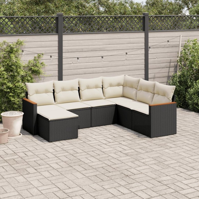 Salon de jardin 7 pcs avec coussins noir résine tressée 513401513401