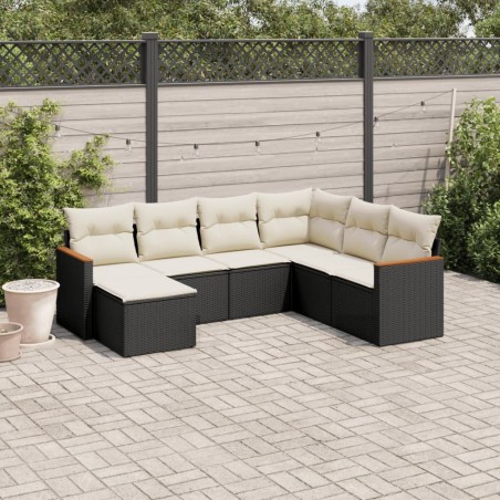 Salon de jardin 7 pcs avec coussins noir résine tressée 513401513401
