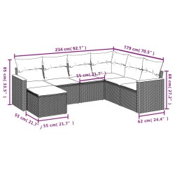 Salon de jardin 7 pcs avec coussins noir résine tressée 513401513401