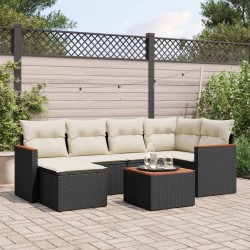 Salon de jardin 7 pcs avec coussins noir résine tressée 513404513404
