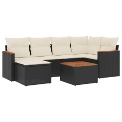 Salon de jardin 7 pcs avec coussins noir résine tressée 513404513404