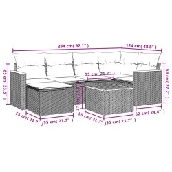 Salon de jardin 7 pcs avec coussins noir résine tressée 513404513404