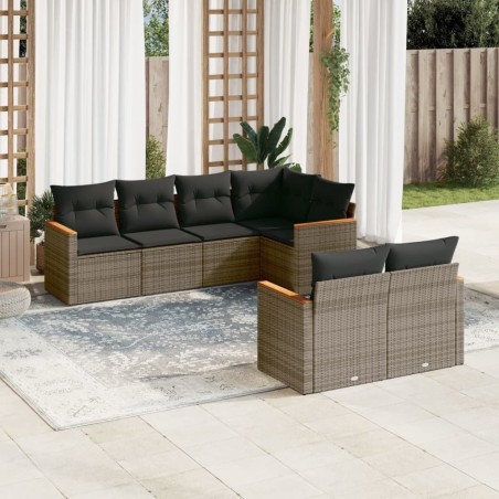 Salon de jardin avec coussins 7 pcs gris résine tressée 513405513405