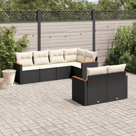 Salon de jardin 7 pcs avec coussins noir résine tressée 513407513407