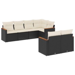 Salon de jardin 7 pcs avec coussins noir résine tressée 513407513407