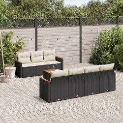 Salon de jardin 8 pcs avec coussins noir résine tressée 513410513410
