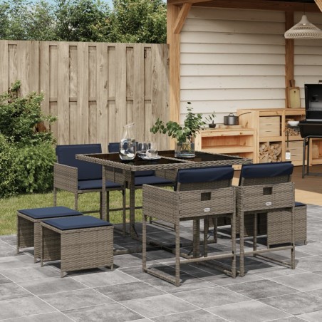 Ensemble à manger de jardin 9 pcs coussins gris résine tressée 513411513411