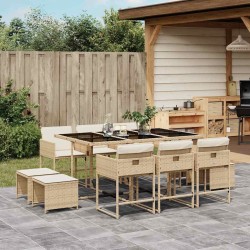 Ensemble à manger de jardin et coussins 11 pcs beige poly rotin 513412513412