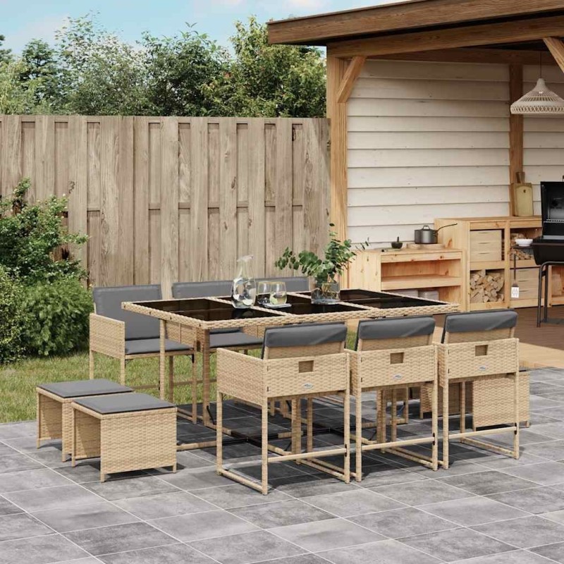 Ensemble à manger de jardin et coussins 11 pcs mélange beige 513414513414