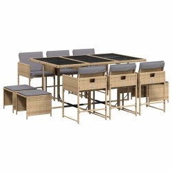 Ensemble à manger de jardin et coussins 11 pcs mélange beige 513414513414