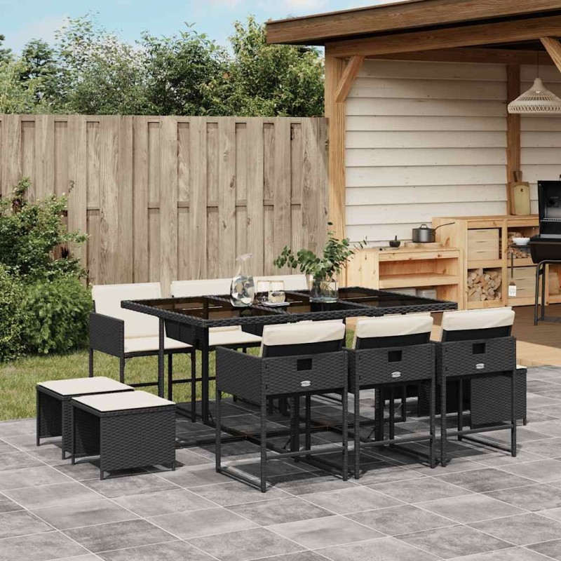 Ensemble à manger de jardin 11 pcs coussins noir résine tressée 513415513415