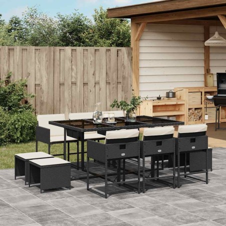 Ensemble à manger de jardin 11 pcs coussins noir résine tressée 513415513415