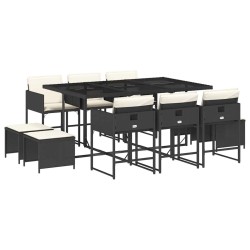 Ensemble à manger de jardin 11 pcs coussins noir résine tressée 513415513415