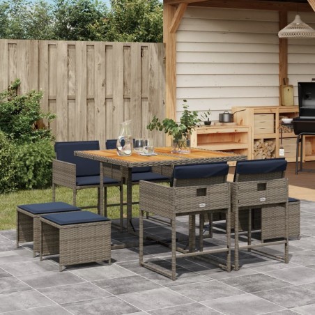 Ensemble à manger de jardin 9 pcs coussins gris résine tressée 513416513416
