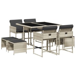 Ensemble à manger de jardin et coussins 9 pcs gris clair rotin 513417513417