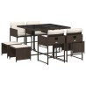 Ensemble à manger de jardin et coussins 9 pcs marron poly rotin 513418513418