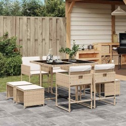 Ensemble à manger de jardin et coussins 9 pcs beige Poly rotin 513419513419