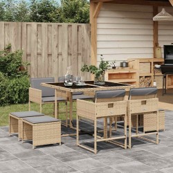 Ensemble à manger de jardin et coussins 9 pcs mélange beige 513420513420