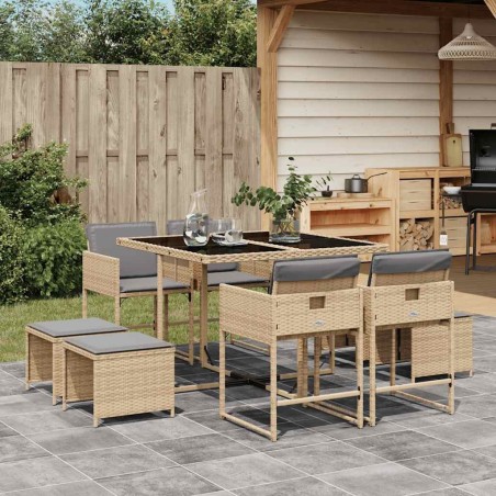 Ensemble à manger de jardin et coussins 9 pcs mélange beige 513420513420
