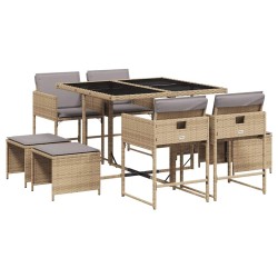 Ensemble à manger de jardin et coussins 9 pcs mélange beige 513420513420