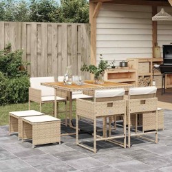 Ensemble à manger de jardin et coussins 9 pcs beige Poly rotin 513421513421