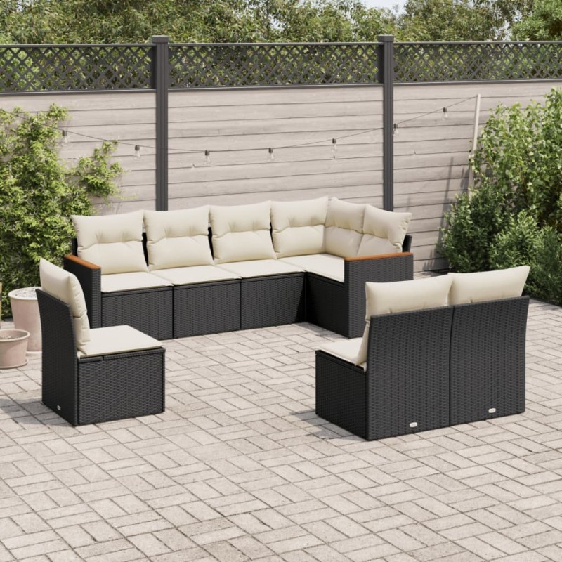 Salon de jardin 8 pcs avec coussins noir résine tressée 513422513422