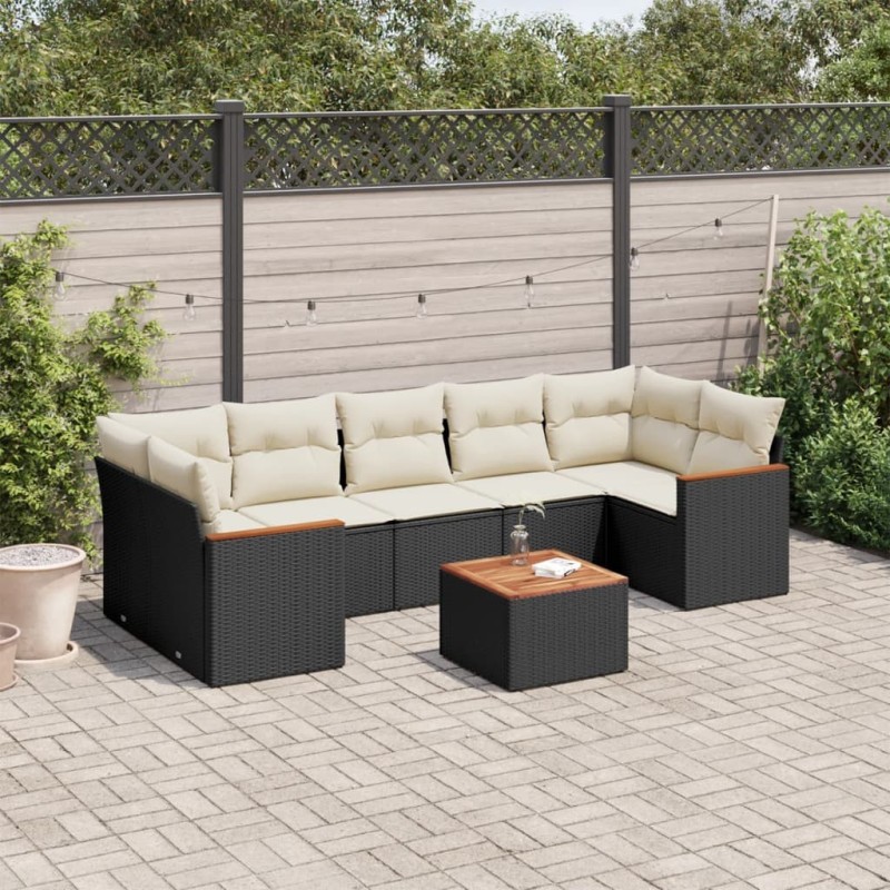 Salon de jardin 8 pcs avec coussins noir résine tressée 513424513424