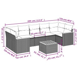 Salon de jardin 8 pcs avec coussins noir résine tressée 513424513424