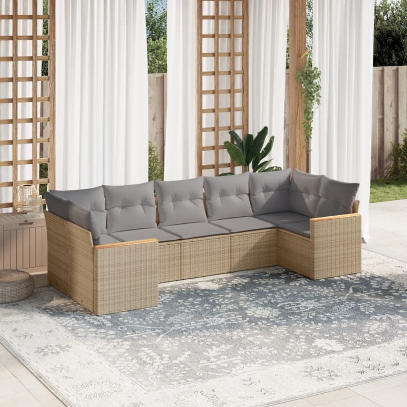 Salon de jardin avec coussins 7 pcs beige résine tressée 513428513428