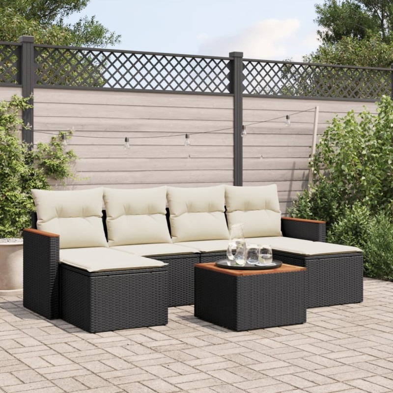 Salon de jardin 7 pcs avec coussins noir résine tressée 513429513429