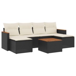 Salon de jardin 7 pcs avec coussins noir résine tressée 513429513429