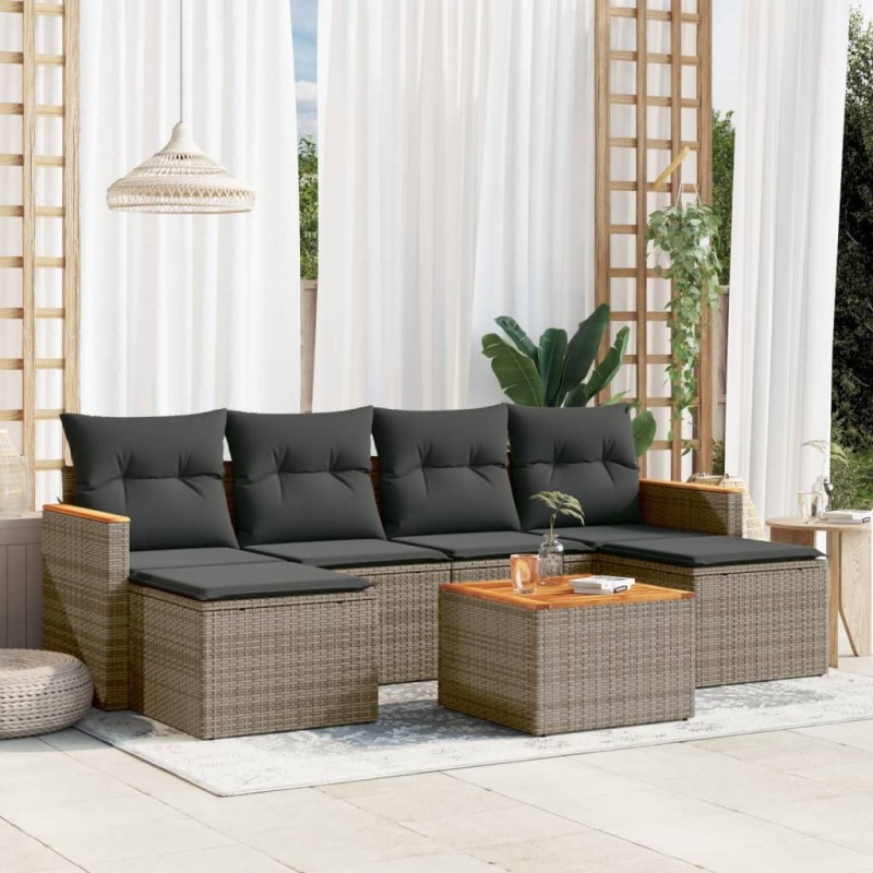 Salon de jardin avec coussins 7 pcs gris résine tressée 513430513430