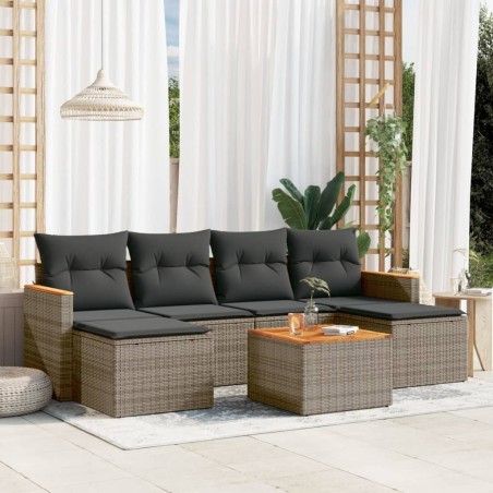Salon de jardin avec coussins 7 pcs gris résine tressée 513430513430