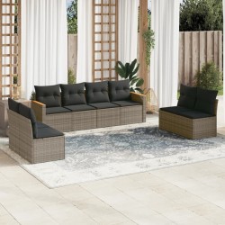 Salon de jardin 8 pcs avec coussins gris résine tressée 513437513437
