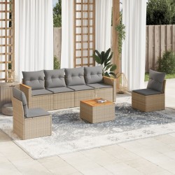 Salon de jardin avec coussins 7 pcs beige résine tressée 513439513439