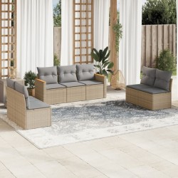 Salon de jardin avec coussins 7 pcs beige résine tressée 513440513440