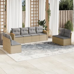 Salon de jardin avec coussins 8 pcs beige résine tressée 513441513441
