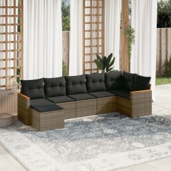 Salon de jardin avec coussins 7 pcs gris résine tressée 513442513442