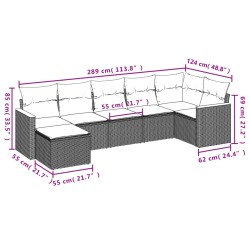 Salon de jardin avec coussins 7 pcs gris résine tressée 513442513442