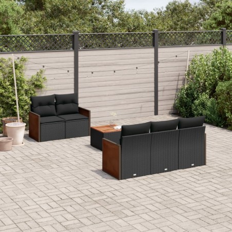 Salon de jardin 6 pcs avec coussins noir résine tressée 513443513443