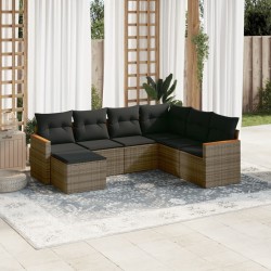 Salon de jardin avec coussins 7 pcs gris résine tressée 513444513444