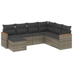 Salon de jardin avec coussins 7 pcs gris résine tressée 513444513444