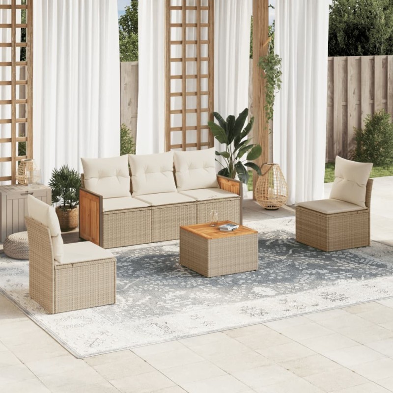 Salon de jardin avec coussins 6 pcs beige résine tressée 513445513445
