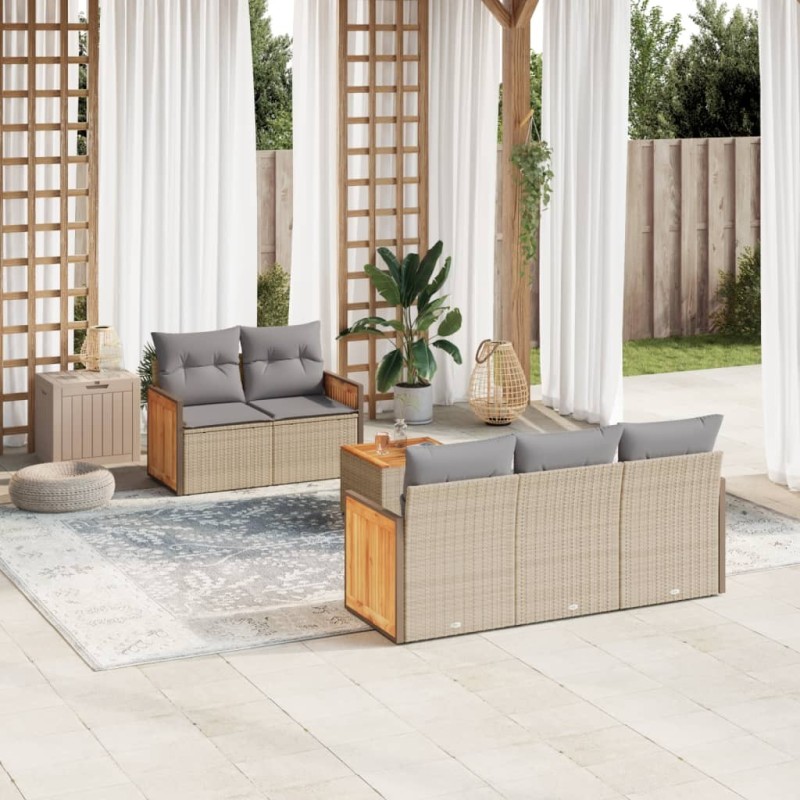 Salon de jardin avec coussins 6 pcs beige résine tressée 513447513447