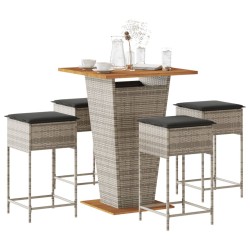 Ensemble de bar de jardin 5 pcs avec coussins gris poly rotin 513449513449