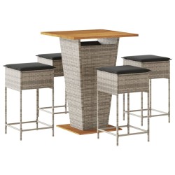 Ensemble de bar de jardin 5 pcs avec coussins gris poly rotin 513449513449