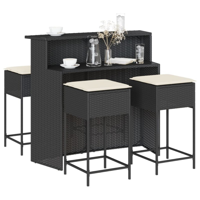 Ensemble de bar de jardin 5 pcs avec coussins noir poly rotin 513450513450