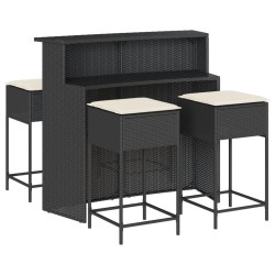 Ensemble de bar de jardin 5 pcs avec coussins noir poly rotin 513450513450